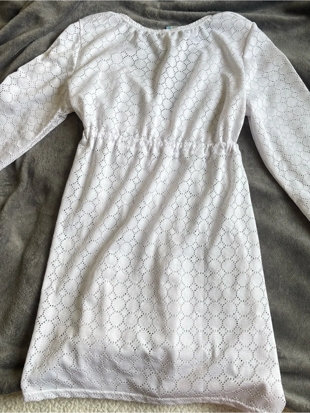 Light white  Eyelet Swim Coverup with Tie Front